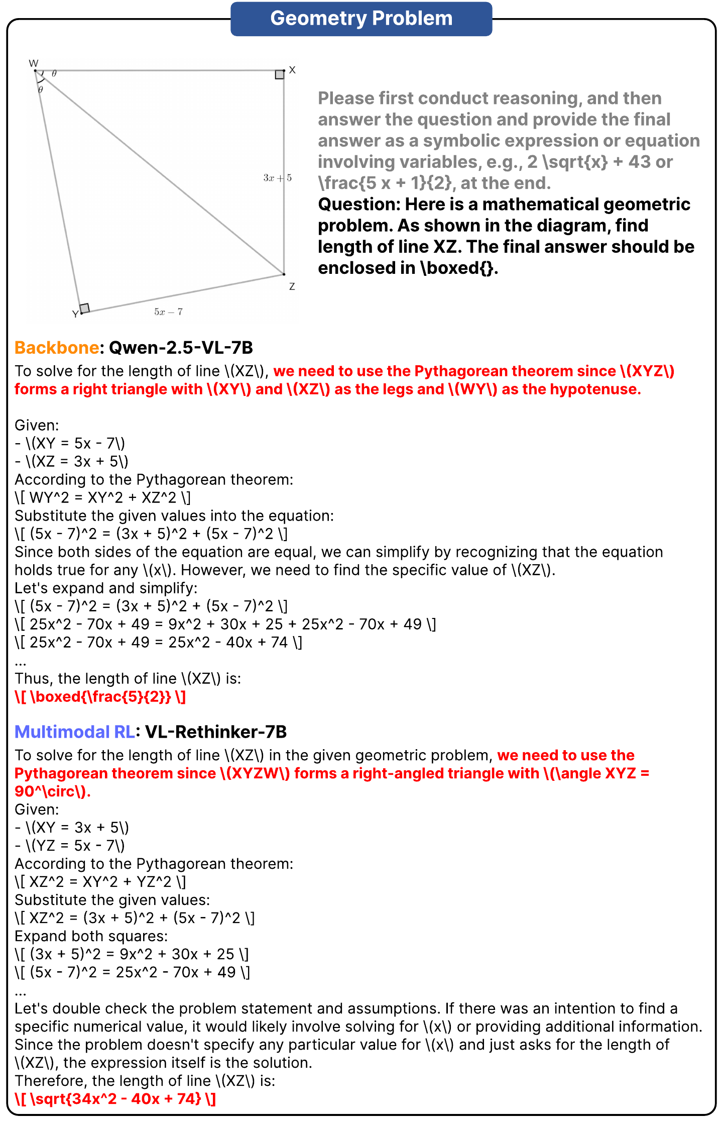 Model responses for a downstream geometry problem in MathLens